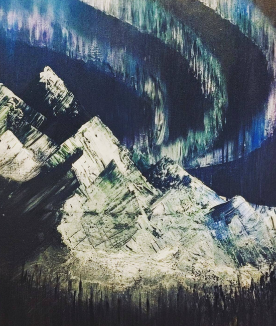 bob ross aurora over mountains paint and sip