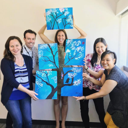 group painting team building paint and sip