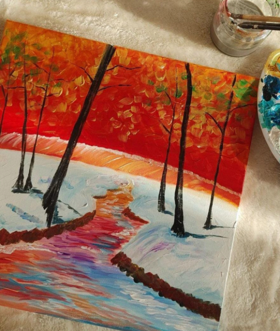 winter stream paint and sip